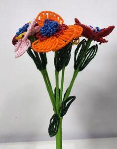 Beaded <b>Flower</b> Arrangement With Colorful Petals And Green Leaves For Decorative Use - Product Image 5