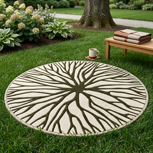 Alfombra Moderna Hecha a Mano con Mechones de Lana/Algodón |   Patrón Abstracto de Hoja de Palma |   Alfombra de Lujo para Interiores y Exteriores con Respaldo de Látex Antideslizante - Product Image 5