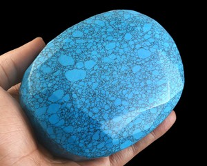 Cabochon poli en pierre précieuse turquoise bleu-vert, taille grande, coupe ovale, pour la fabrication de bijoux, la guérison et la décoration - Product Image 4