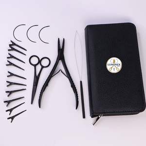 Kit d'outils exclusif personnalisable pour extensions capillaires noires à usage professionnel en salon, pinces en acier inoxydable, perles et liens pour perruques OEM - Product Image 1