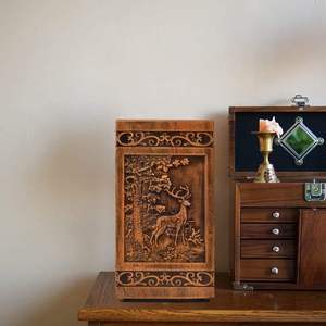 Handcrafted Wooden Cremation Urn Decorative <b>Keepsake</b> <b>Memorial</b> <b>Box</b> Carved Deer Pattern for Home Remembrance - Product Image 4
