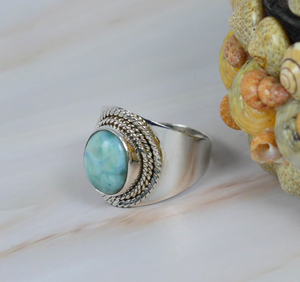 Larimar Gemstone <b>Ring</b> 925 Silver Blue Stone <b>Ring</b> Handmade Ocean Inspired Jewelry Boho <b>Statement</b> <b>Ring</b> Unique Artisan <b>Ring</b> - Product Image 3