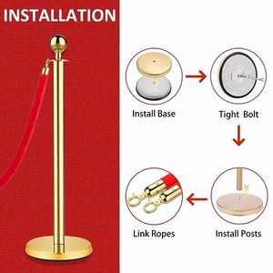 Pali Dorati con Corde in Velluto 1,5 m, Barriere di Sicurezza in Acciaio Inox per Hotel e Saloni - Product Image 5