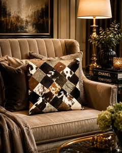 Handmade Hair On Real Cowhide Cushion Laser Engraved <b>Leather</b> Pillow <b>For</b> Luxury Interior Design & Architecture Decor - Product Image 6