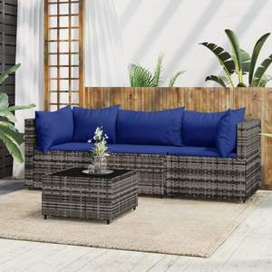 4-Piece Gray Poly <b>Rattan</b> Patio Lounge Set with <b>Cushions</b> Garden Sets - Product Image 1