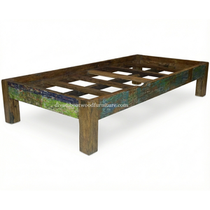 เตียงเดี่ยวไม้เรือรีไซเคิลแบบถอดประกอบได้ ไม่มีหัวเตียง สีธรรมชาติ เป็นมิตรกับสิ่งแวดล้อม เฟอร์นิเจอร์ทำมืออย่างยั่งยืนสำหรับห้องนอน - Product Image 2