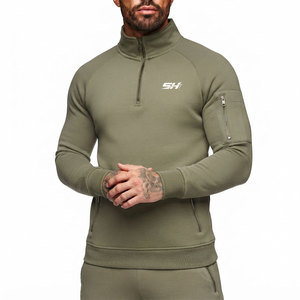 Sweat-shirt en molleton pour homme à fermeture éclair partielle, tricot épais, col montant, poignets côtelés, décontracté, pour l'extérieur - Product Image 1