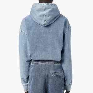 Nuevas Sudaderas con Capucha Oversize de Mezclilla para Hombre con Logo Personalizado, 100% Algodón, Invierno, Cortavientos, Color Sólido, Estilo Urbano, Lavado Ácido, con Cremallera 2026 - Product Image 4