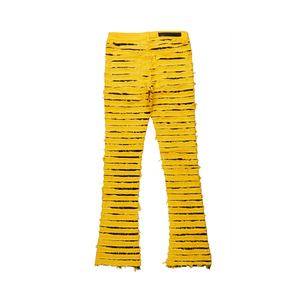 Jean droit déchiré pour homme, coupe slim, en denim extensible avec appliqué à franges et patch de créateur - Product Image 4