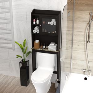 Mobiletto Moderno in Legno per il Bagno, Salvaspazio Sopra il WC, Organizzazione per Casa e Bagno - Product Image 3