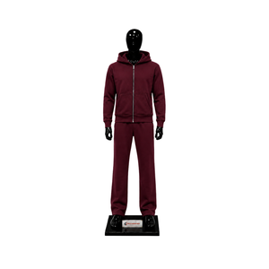 Conjunto de chándal para hombre color granate con sudadera con cremallera completa y pantalones deportivos de pierna recta, ropa deportiva informal, traje de jogging liso, venta al por mayor, ropa personalizada - Product Image 1