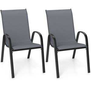 <b>Stackable</b> Patio Dining <b>Chairs</b> 2-Pack Ergonomic Gray Steel Frame Breathable Fabric <b>Outdoor</b> <b>Chairs</b> 330 LBS Capacity - Product Image 1