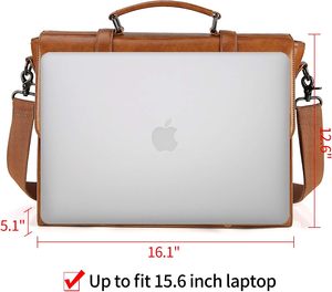 Genuine Leather Large Messenger Bag 15.6 Inch Laptop Case <b>Waterproof</b> Zipper Closure Business Use Brown Color All Seasons - Product Image 1