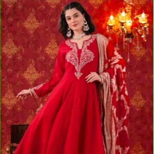 Conjunto Anarkali Rojo con Dupatta Ombre - Product Image 1