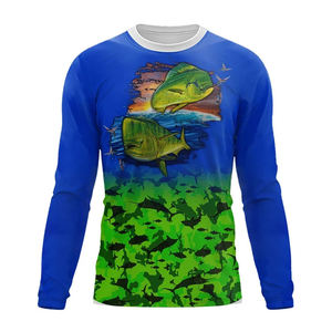 Chemise de pêche à manches longues pour homme UPF 50, imprimé camouflage bleu, protection solaire anti-UV, polyester - Product Image 5