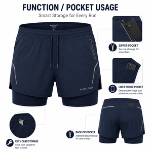 Custom Embroidered Double <b>Layer</b> Shorts Mesh Inner Liner and Quick-Dry Fabric Built for Men's Running and Summer Workouts - Product Image 4