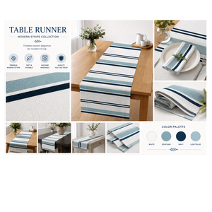 Striped Cotton <b>Table</b> <b>Runner</b> Rustic Dining <b>Table</b> <b>Runner</b> for Everyday Use, Parties & Special Occasions - Product Image 2