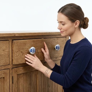 Coastal Style Porcelain Cabinet <b>Knob</b> Round Blue White Ship Wheel Design for Kitchen Furniture Handle - Product Image 3