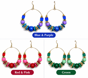 Pendientes de Aro Redondos Chapados en Oro Estilo Boho con Cuentas de Cristal Rojo, Joyería Artesanal India Tribal, Pendientes Colgantes para Mujer, Regalo para Fiesta - Product Image 2