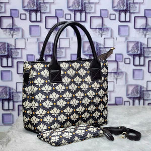 Elegant Leaf Motif Jacquard Handbag – 2-Piece Set with Matching Pouch & Sling - Product Image 1