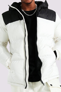 Chaqueta Acolchada de Moda, Color Blanco y Negro, Cortavientos, Informal, de Invierno, con Relleno de Poliéster y Cierre de Cremallera - Product Image 4