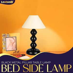 Black Modern Round <b>Table</b> Lamp Fabric Shade <b>Bedside</b> Tabletop Home Decor - Product Image 3