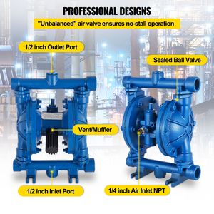 Bomba de Diafragma Doble de 1/2 Pulgada Accionada por Aire con Diafragma de Nitrilo, Cuerpo de Hierro Fundido, 3 GPM Máx., 90 PSI para Piezas Neumáticas - Product Image 5