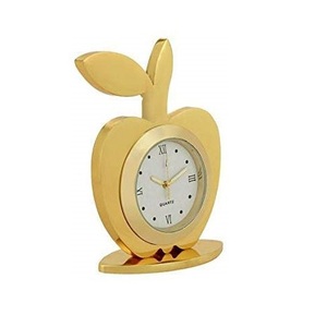 Golden Apple Shaped Table <b>Clock</b> Decorative Desktop <b>Clock</b> Modern Home Office Desk <b>Clock</b> Metal Tabletop <b>Clock</b> Living Room Bedroom - Product Image 1