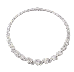 Collar de tenis con racimo de flores, diamantes cultivados en laboratorio ovalados y redondos, collar de oro macizo de 14K y 18K, joyería de lujo para boda, regalo para mujer - Product Image 1