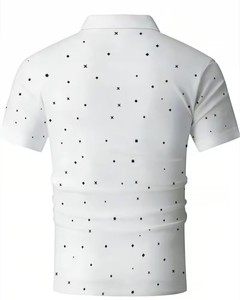 Chemise pour homme en polyester/coton respirant à imprimé numérique à pois blancs, vêtement décontracté pour le bureau et les occasions de dîner - Product Image 5