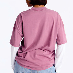 Camiseta de fútbol americano de manga larga con doble capa de algodón estilo streetwear oversize para mujer, personalizada al por mayor - Product Image 3