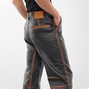 Anti-wrinkle <b>Men's</b> Real Cowhide <b>Leather</b> Pants Cargo Quilted Panel Breeches <b>Trousers</b> Genuine <b>Leather</b> Pant for <b>Men</b> - Product Image 2
