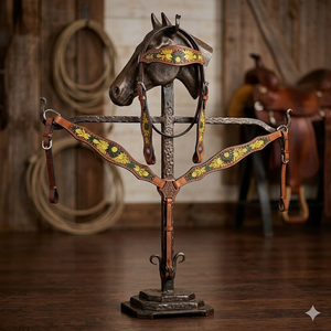 Juego de cabezales y pechopetras de cuero occidental con diseño floral pintado a mano para caballos - Product Image 3