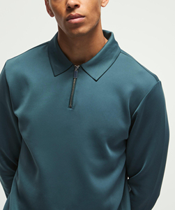 เสื้อโปโลแขนยาวผู้ชาย OEM คอซิป 1/4  ผ้าฝ้าย 100% สีพื้น พิมพ์โลโก้ตามสั่ง ทรงหลวม พิมพ์ลายเสื้อโปโล - Product Image 4