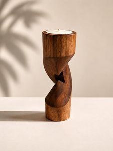 Portavelas de Madera Hecho a Mano, Moderno y Rústico, Decorativo para Mesa del Hogar - Product Image 3