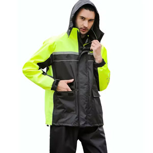 Best Quality Men Solid Waterproof Eco-Friendly Hooded <b>Rain</b> Suit Two Piece Windbreaker <b>Jacket</b> Pant Set Outdoor Sports Travel - Product Image 1