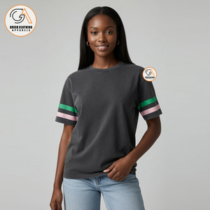 Ropa Griega, Camiseta Negra de Manga Corta para Mujer, Cuello Redondo, Color Sólido, Tela Jersey, 100% Algodón, Ecológica - Product Image 4