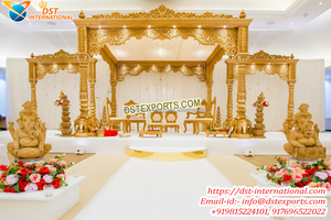 Exclusif Maharani Dom Mandap Décoration Dom Style Doré Sculpté Mandap Ensemble Grand Doré Sculpté FRP Mandap Ensemble Malaisie Décor - Product Image 4
