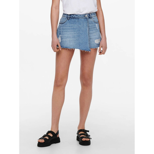 Summer New Arrival High Quality Unisex Light Blue Asymmetrical Denim Shorts Breathable Rip Denim Skirt Waxed Fabric Hot Shorts - Product Image 1
