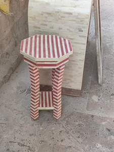 Modern Round Wood Side Table <b>Stool</b> <b>With</b> Black And Brown Stripe Design For Indoor Living Room Decor - Product Image 5