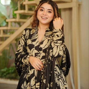 Nouveau Salwar Kameez de créateur pour femme, style fantaisie, en tissu de coton Maslin gaufré, manches longues, séchage rapide, toutes saisons, pour fêtes et mariages - Product Image 3