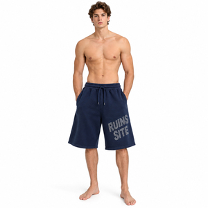 Custom Rhinestone Printed <b>Baggy</b> Sweat <b>Shorts</b> <b>Men</b> Oversized Streetwear Fleece <b>Shorts</b> Drawstring Waist <b>Men</b> Knee Length Sweat <b>Short</b> - Product Image 2