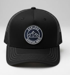 Casquette Trucker Snapback Noire à 6 Panneaux Brodés, Style Camouflage d'Inspiration Extérieure, Design Élégant, Réglable, Unisexe Adulte - Product Image 6