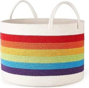 Colorful Macrame Large Size <b>Baskets</b> Stylish Cotton Rope Storage Organizer Ideal For Home Laundry Toys And Room Decor Use - Product Image 1