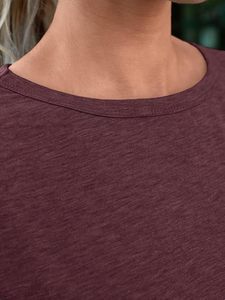 <b>Women's</b> Maroon O-Neck Short Sleeve Regular Fit Cotton Jersey T-Shirt Casual Solid Color Breathable All Seasons <b>Top</b> - Product Image 2