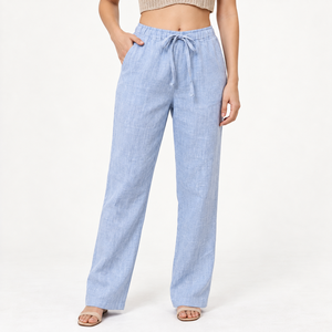 Light Blue Women's 100% <b>Linen</b> Cargo <b>Pants</b> Comfortable and Casual with <b>Drawstring</b> Closure-Best Summer <b>Linen</b> <b>Pants</b> at an Price - Product Image 1