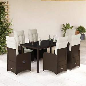 Conjunto de Bistro para Patio de 7 Piezas en Poliratán Marrón con Cojines, Conjuntos de Jardín - Product Image 1