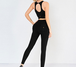 Design Your Own Women's Yoga Set-High Waist Breathable Spandex/Nylon Gym Fitness Wear with Side Stripe OEM Service Available - Product Image 3