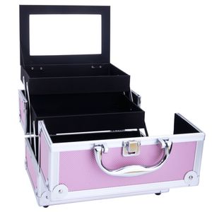 Valigetta Portatile Rosa in Alluminio per Trucchi, Organizer Cosmetico con Specchio 9x6x6 Pollici - Product Image 5