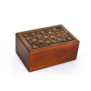 Wood <b>Pet</b> Urn Floral Embossed Memorial Casket Simple Square Urn for Small Animals Funeral Rite - Product Image 5